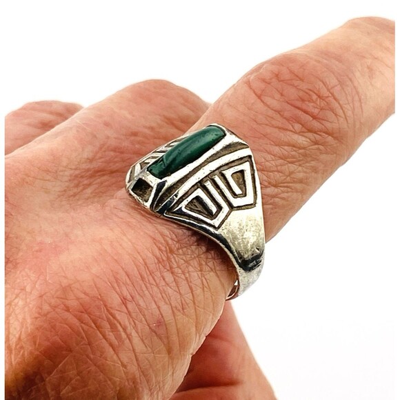 Bell Trading Post Signet Ring Sterling Silver Green Turquoise Sz 10 Fred Harvey - Picture 6 of 6